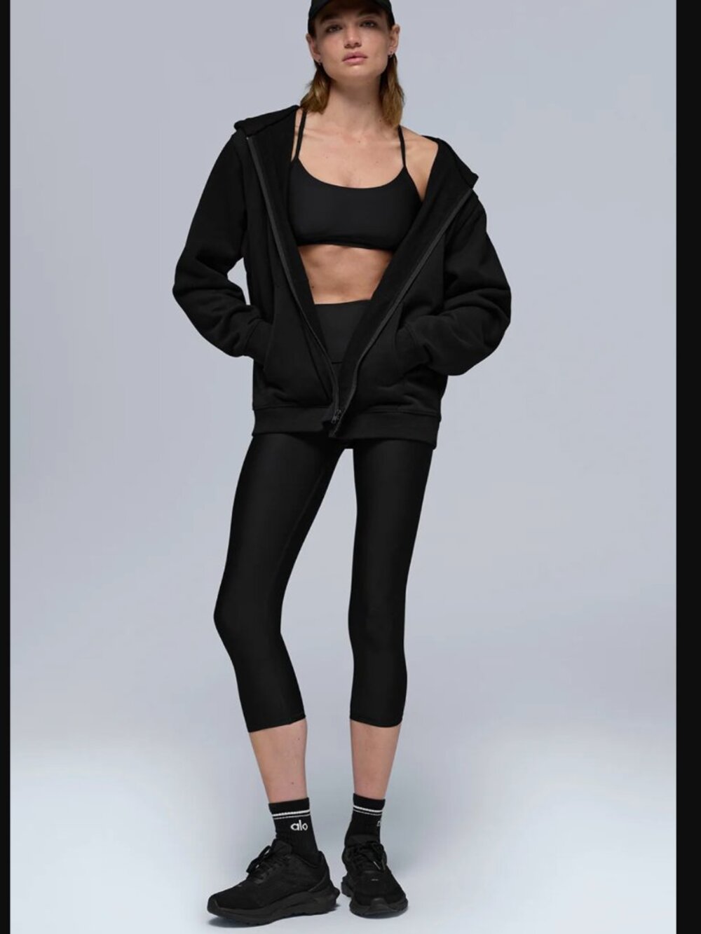 Alo Yoga Renown Heavy Weight Full Zip Hoodie - Black Size L